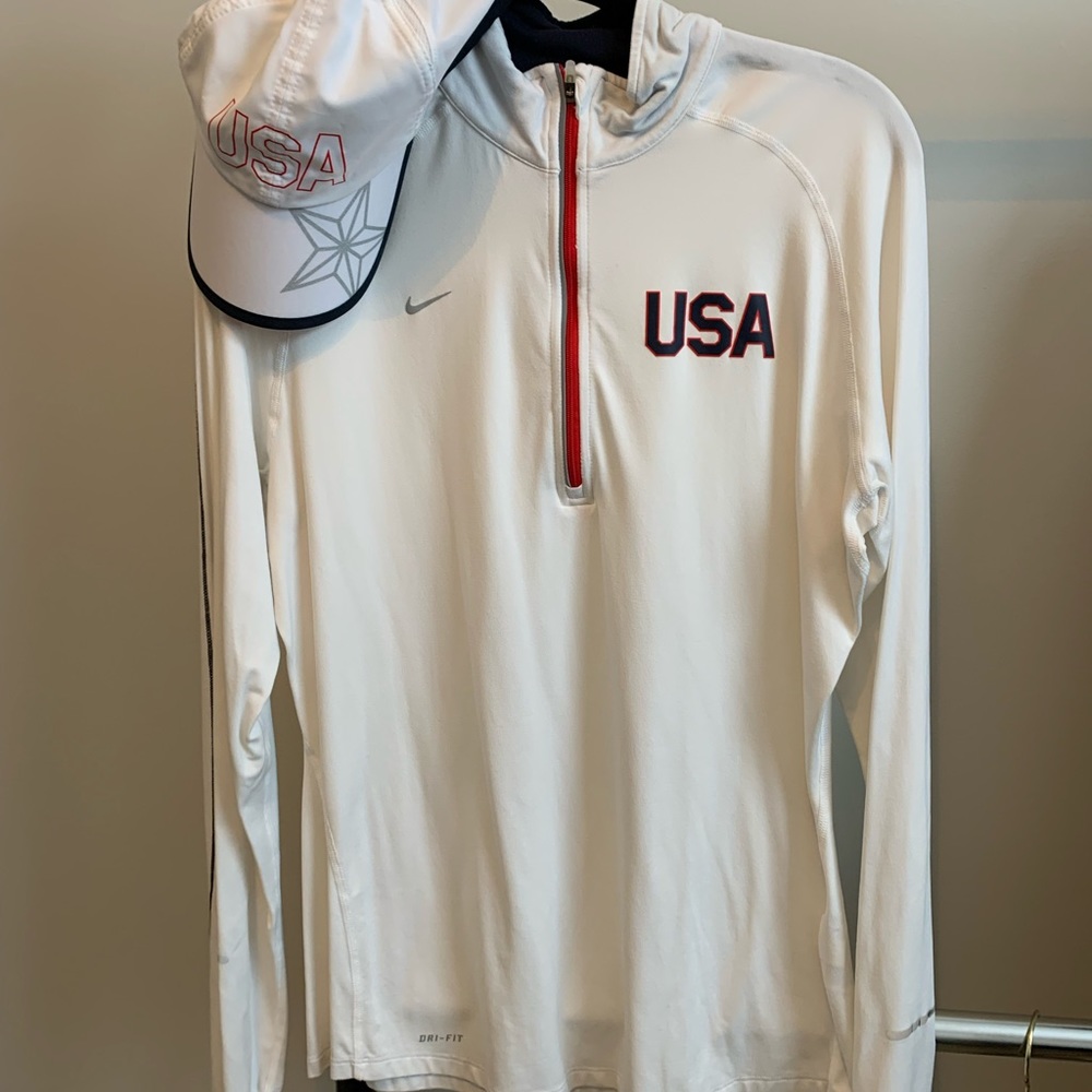 Nike Dri Fit 1/4 Zip USA Olympics Shirt L & Hat